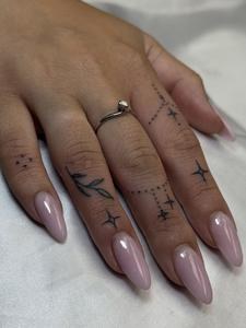 Fine line finger and hand details with sparkles
